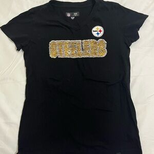 NFL Black and Gold Sequin Pittsburgh Steelers Tshirt Girls Size 10/12